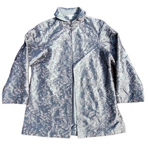 Grace Chuang Metalic Silver Floral Embroidered Jacket Women's High Neck Sz M